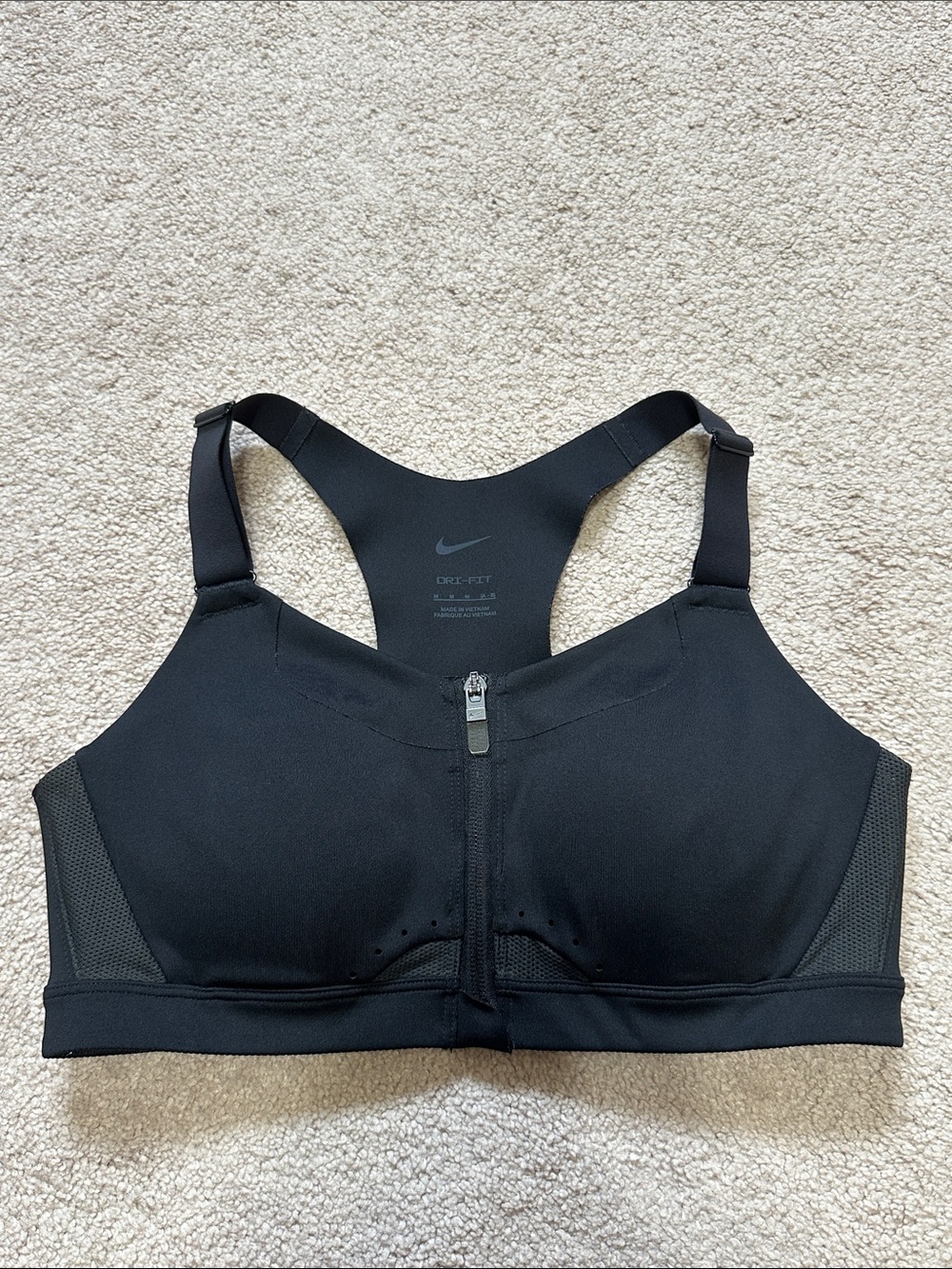 Nike Front-Zip Racerback Sports Bra with adjustable back hooks